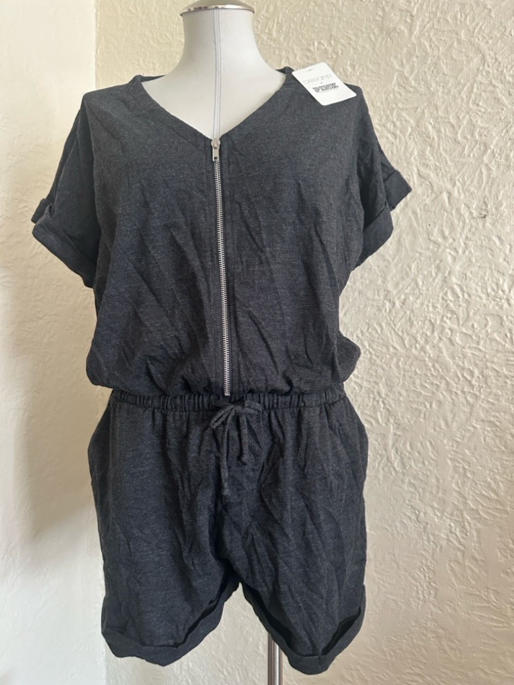 Victoria’s Secret Pink x Dreamr Dark Gray Zipper Front Romper NWT
